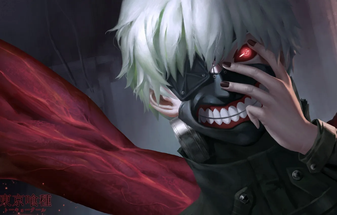 Фото обои аниме, маска, арт, парень, tokyo ghoul, kaneki ken, cangkong