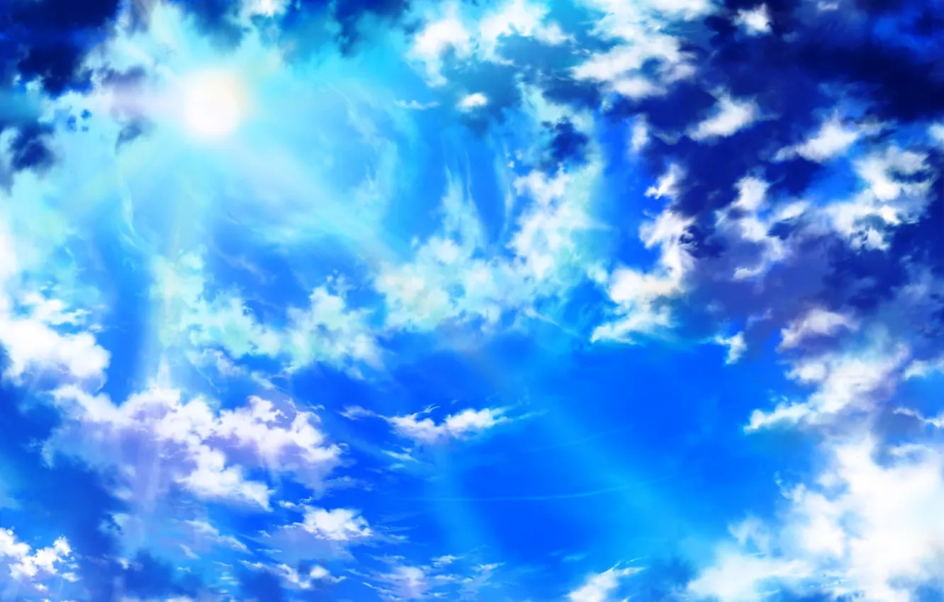 Фото обои небо, солнце, облака, природа, арт, iy tujiki