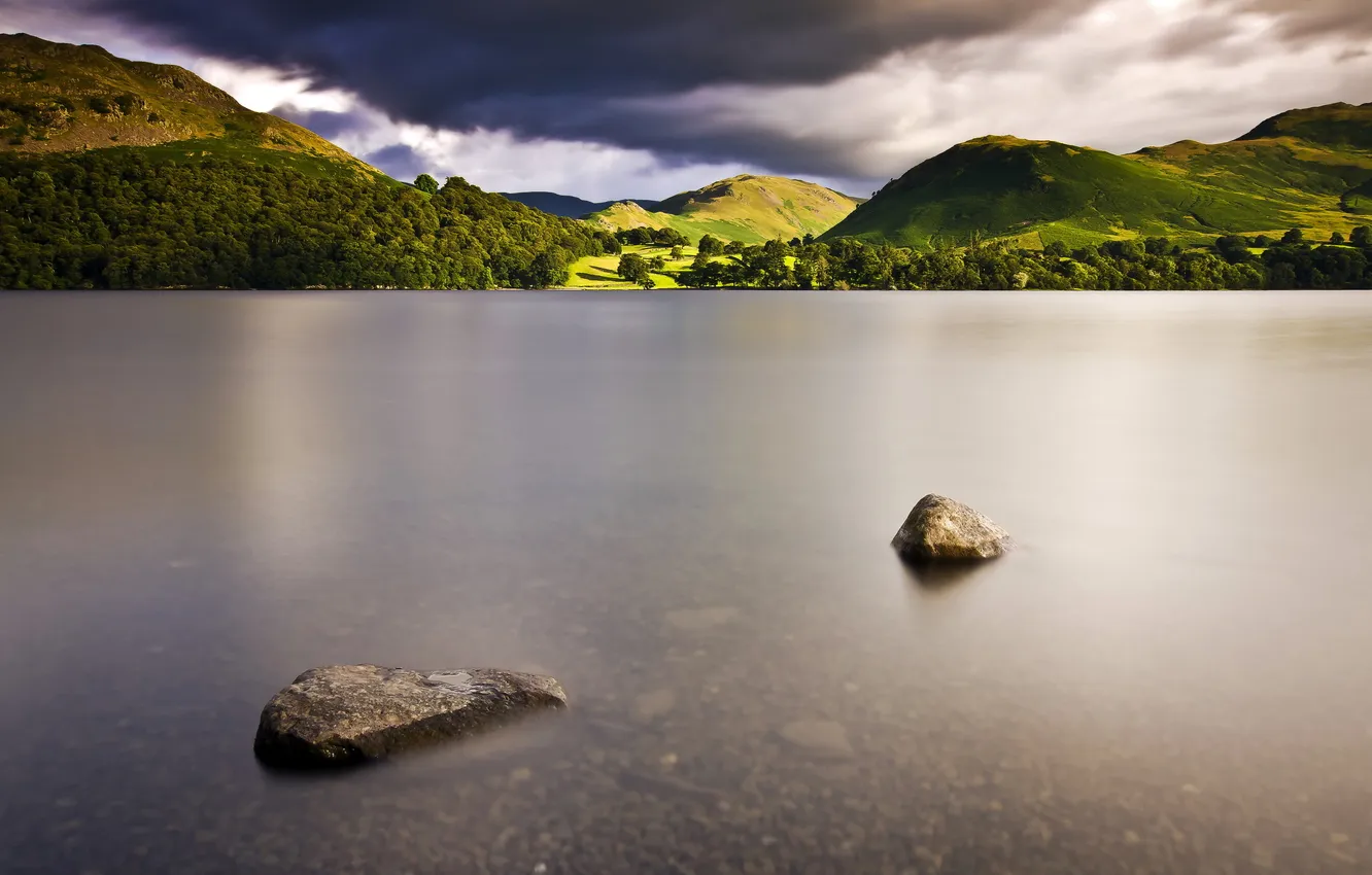 Фото обои пейзаж, озеро, камни