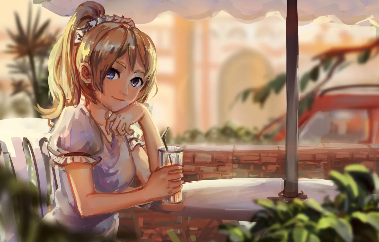Фото обои девушка, кафе, sishenfan, Love Live!, Eri Ayase