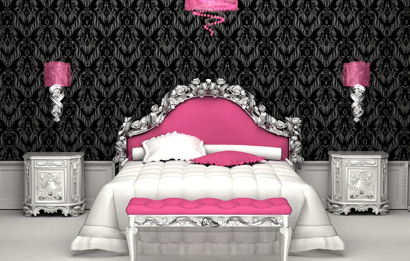 Фото обои комната, розовый, кровать, Интерьер