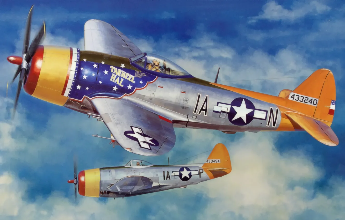 Фото обои war, art, painting, drawing, ww2, illustration, american aircraft, P-47 Thunderbolt