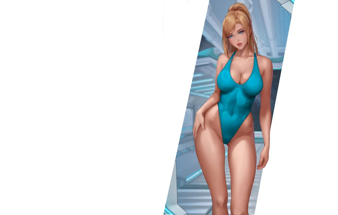 Фото обои girl, hot, sexy, boobs, sexy girl, anime, blonde, swimsuit