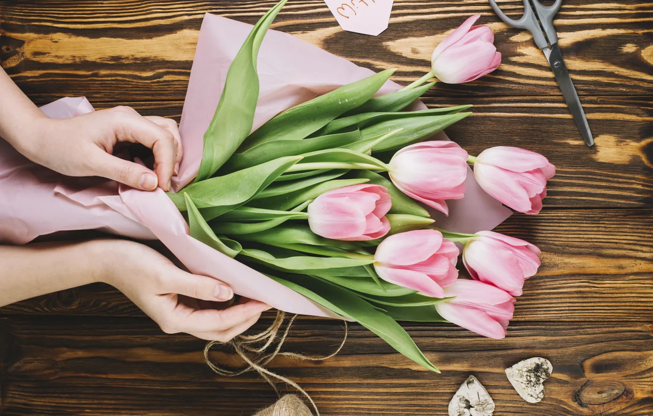 Фото обои букет, тюльпаны, wood, bouquet
