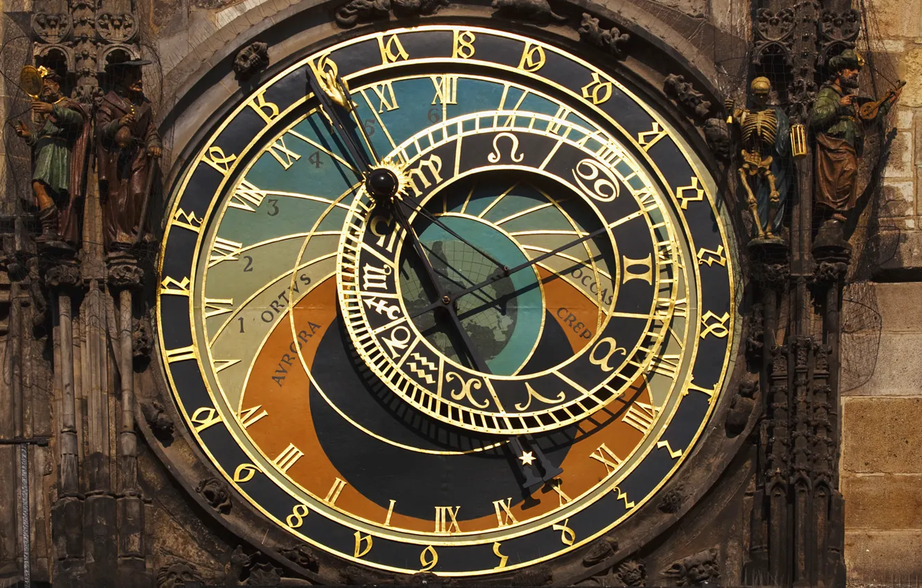 Фото обои часы, астрономия, прага, чехия