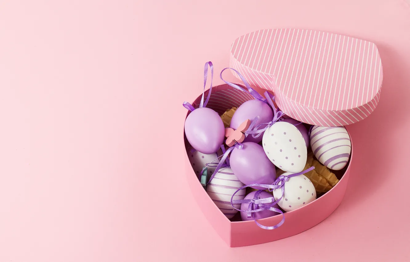 Фото обои коробка, сердце, яйца, Пасха, box, heart, pink, spring