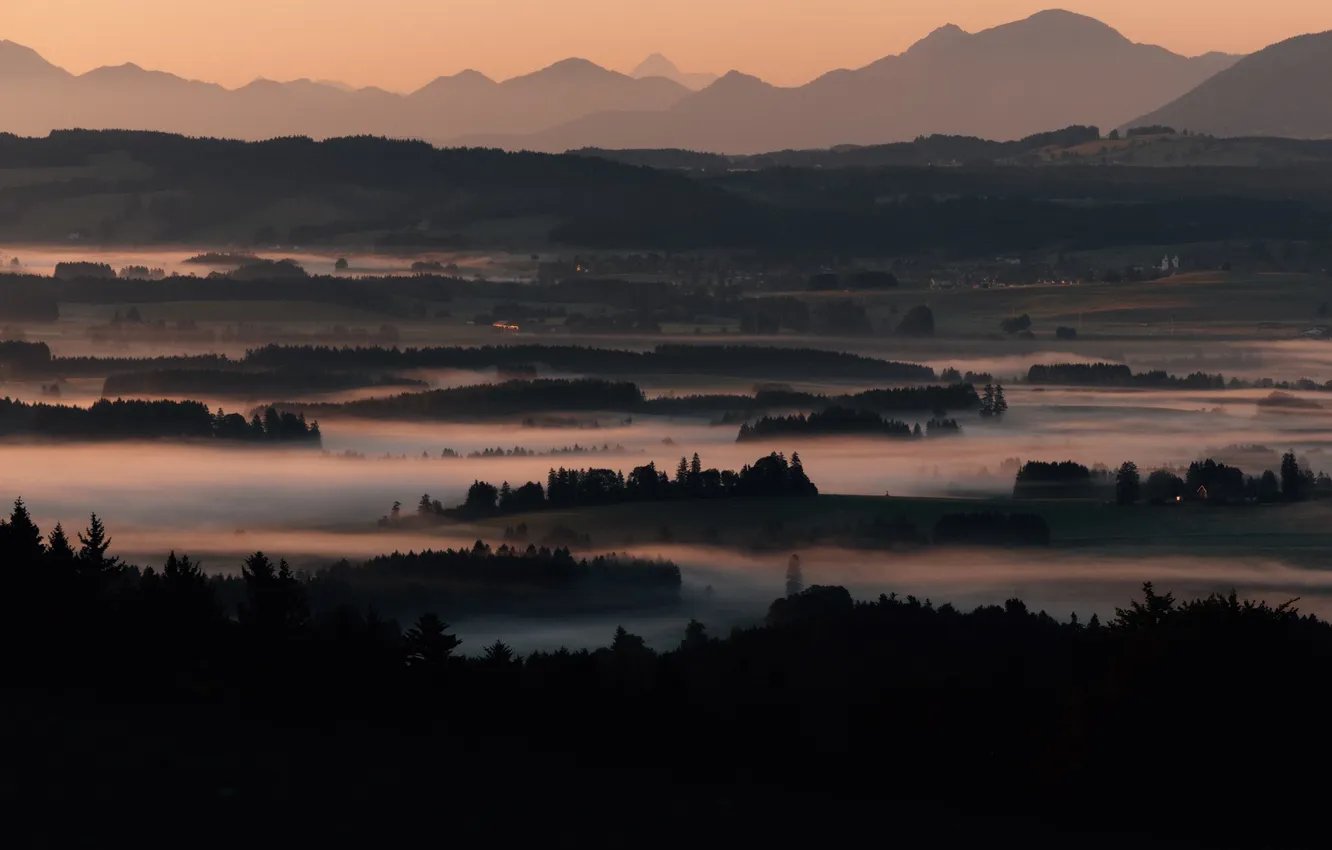 Фото обои Природа, Красота, Nature, Sunset, Panorama, Valley, Golden hour, Dramatic