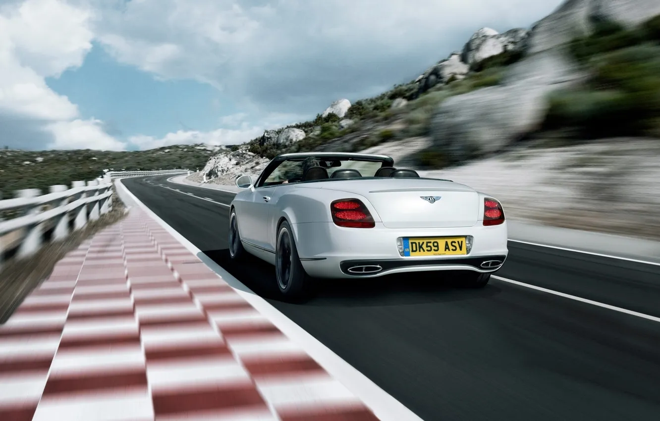 Фото обои Bentley, Continental, Дорога, Белый, Машина, Кабриолет, В Движении