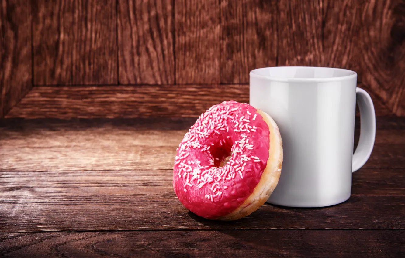 Фото обои пончик, pink, cup, глазурь, coffee, donut, чашка кофе