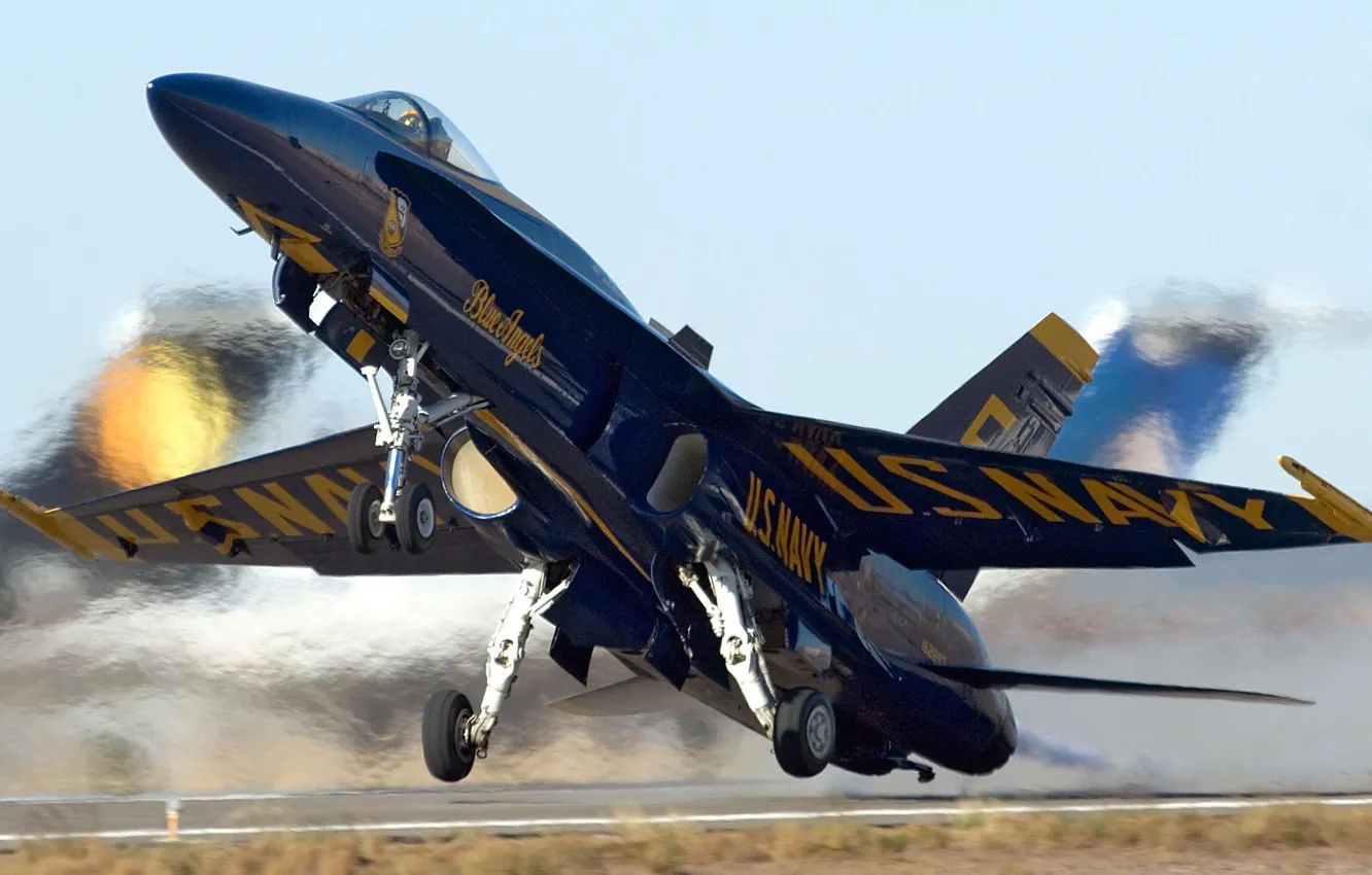 Фото обои взлёт, F-18, угол атаки, blue angels