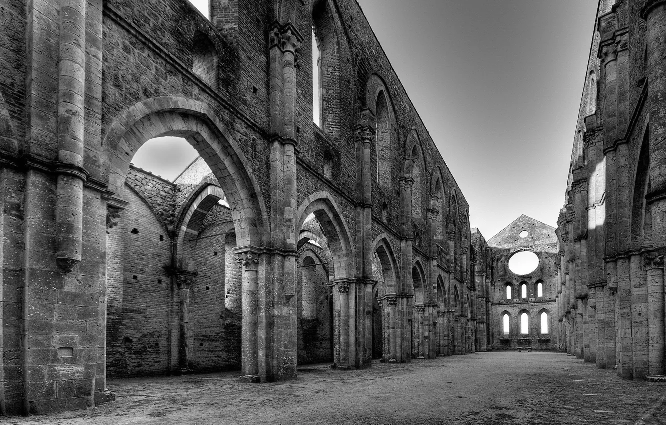 Фото обои Церковь, Черно-белая, Развалины