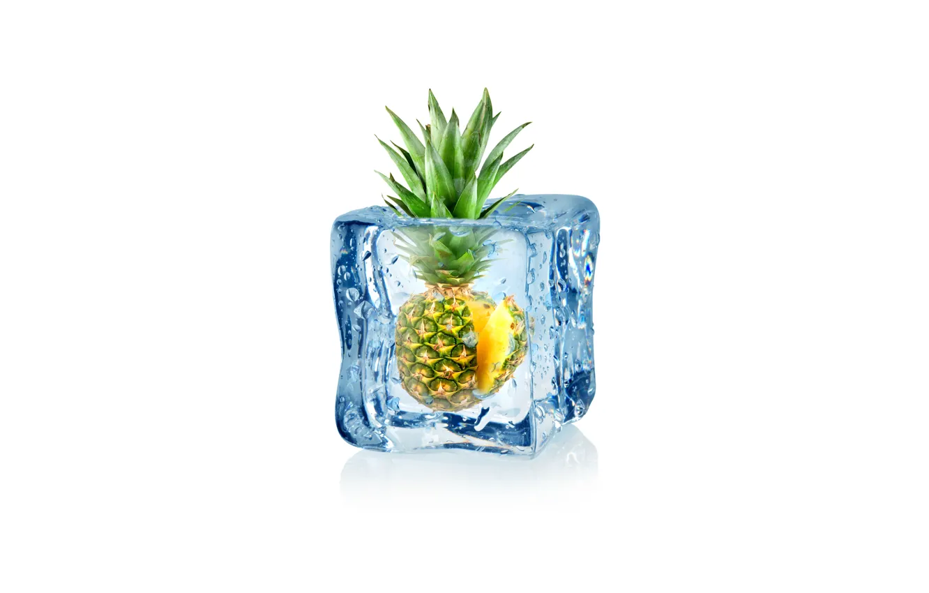 Фото обои капли, абстракция, воды, арт, ice, куб, ананас, water