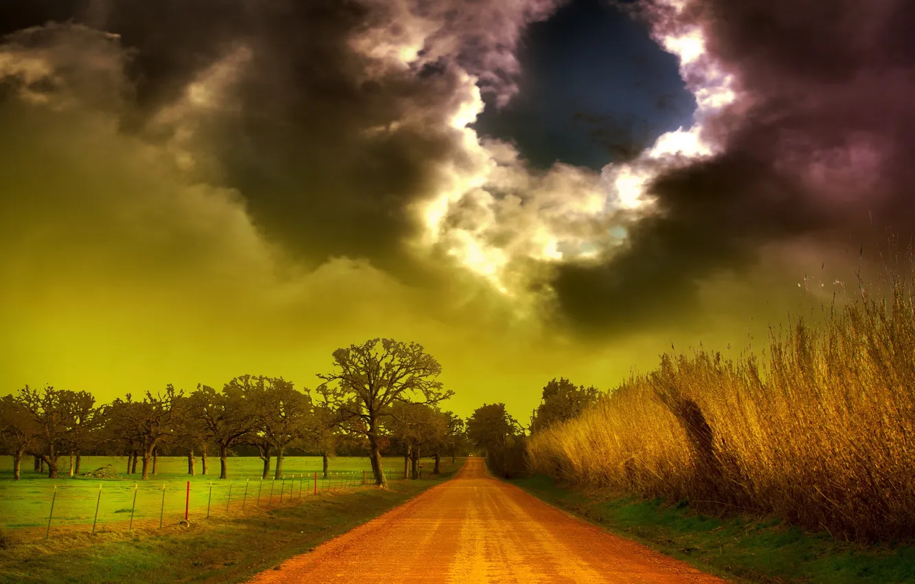 Фото обои дорога, небо, пейзаж, тучи, природа