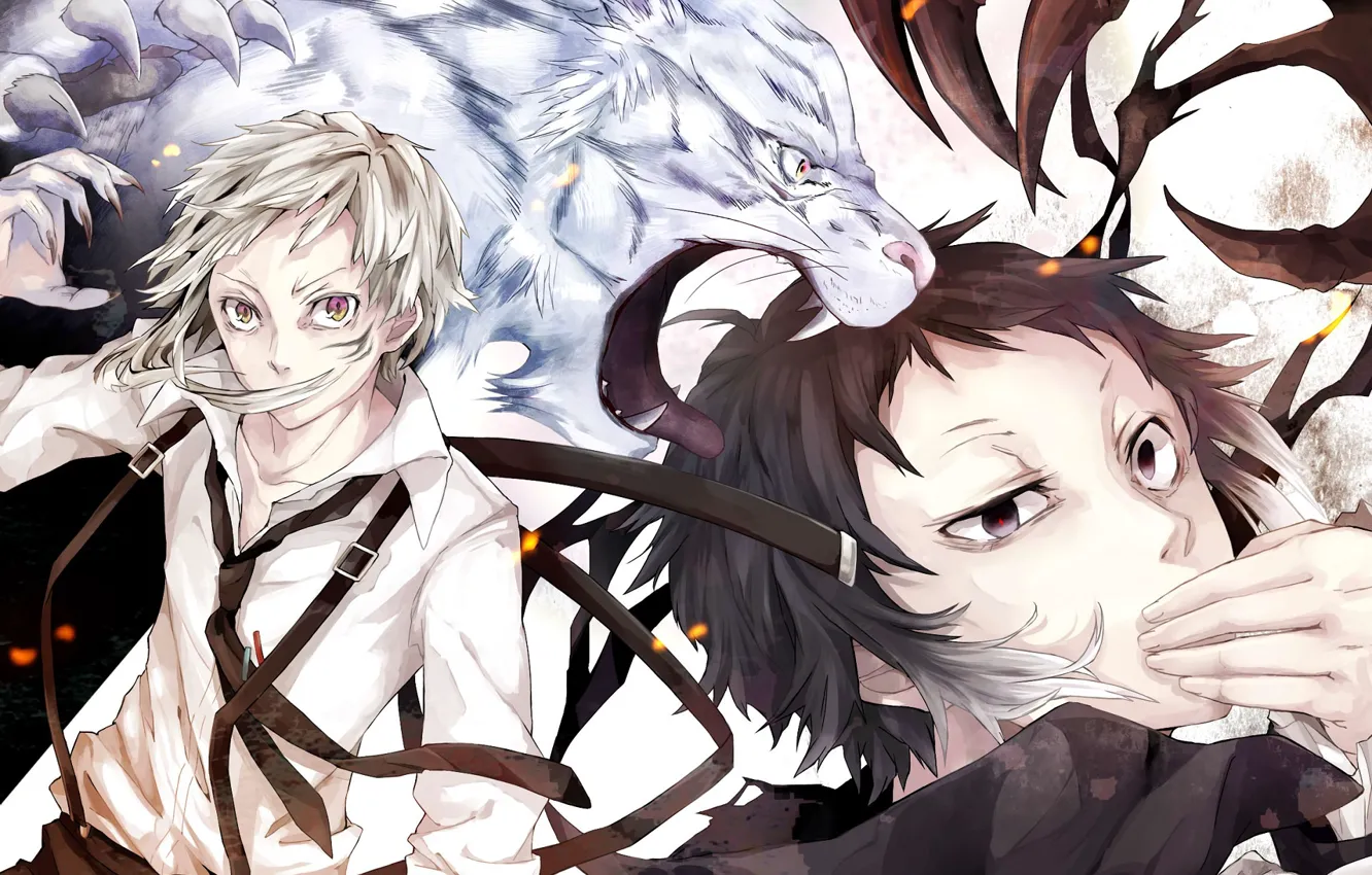 Фото обои парни, Bungou Stray Dogs, Атсуши, Бродячие Псы: Литературные Гении, Акутагава