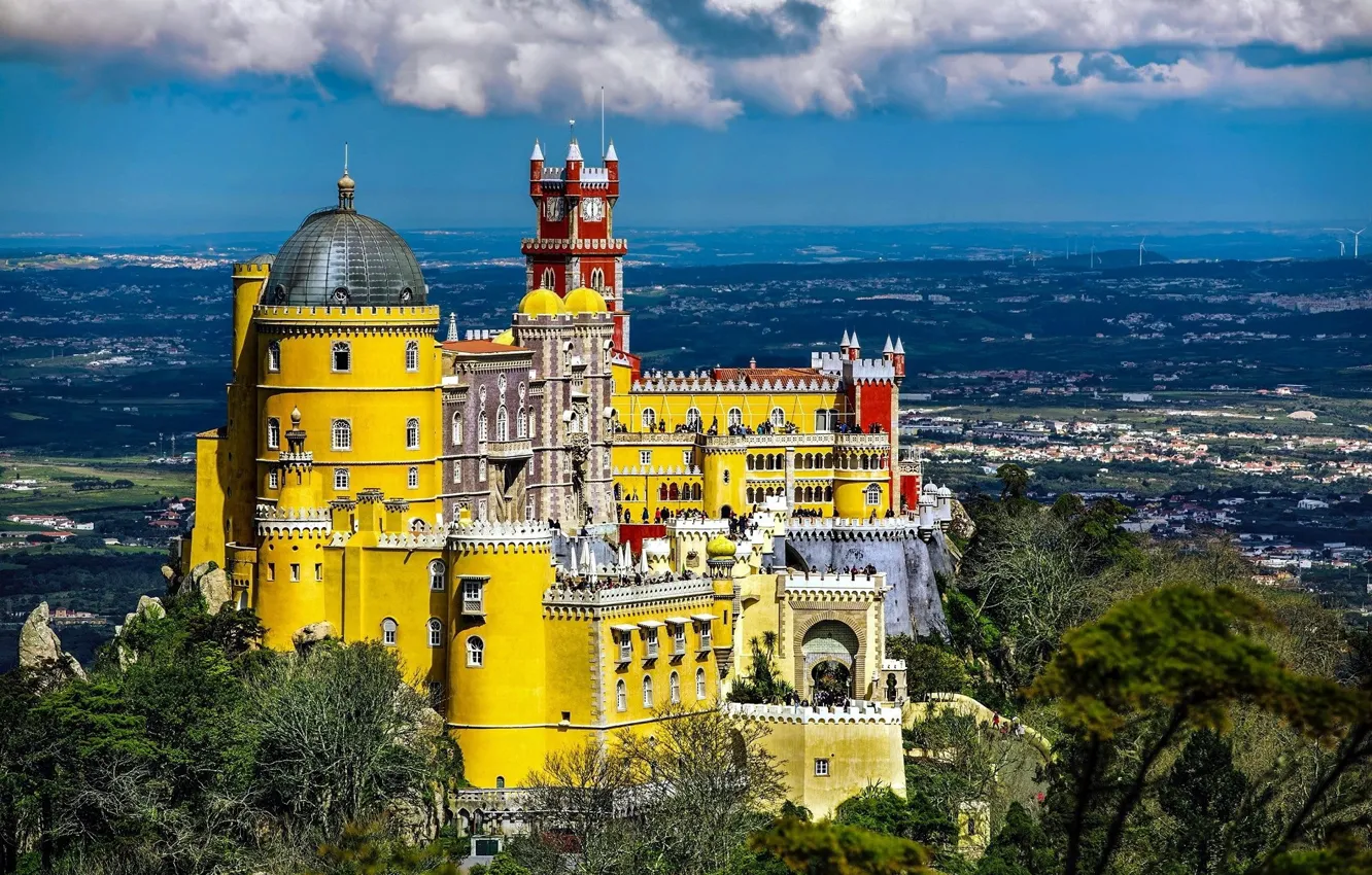 Фото обои пейзаж, природа, замок, Португалия, Дворец Пена