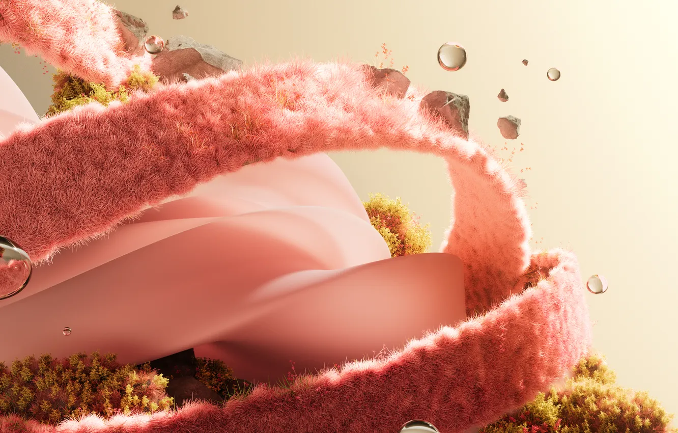 Фото обои абстракция, завитки, пушистый, abstract, розовые, сфера, pink, spheres