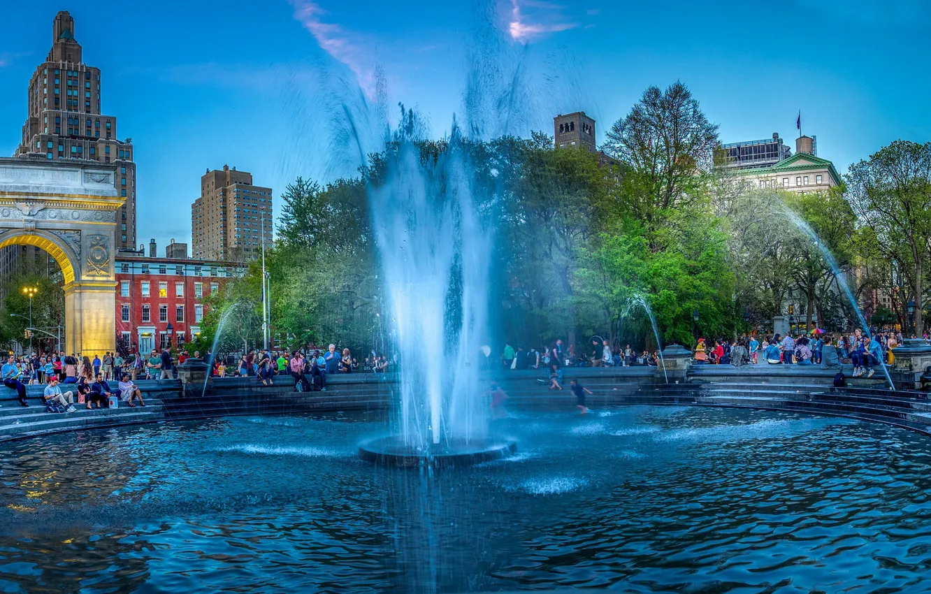 Фото обои арка, фонтан, США, Нью- Йорк, Вашингтон-Сквер-парк