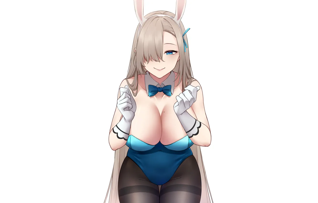 Фото обои girl, sexy, cleavage, long hair, boobs, anime, blue eyes, beautiful