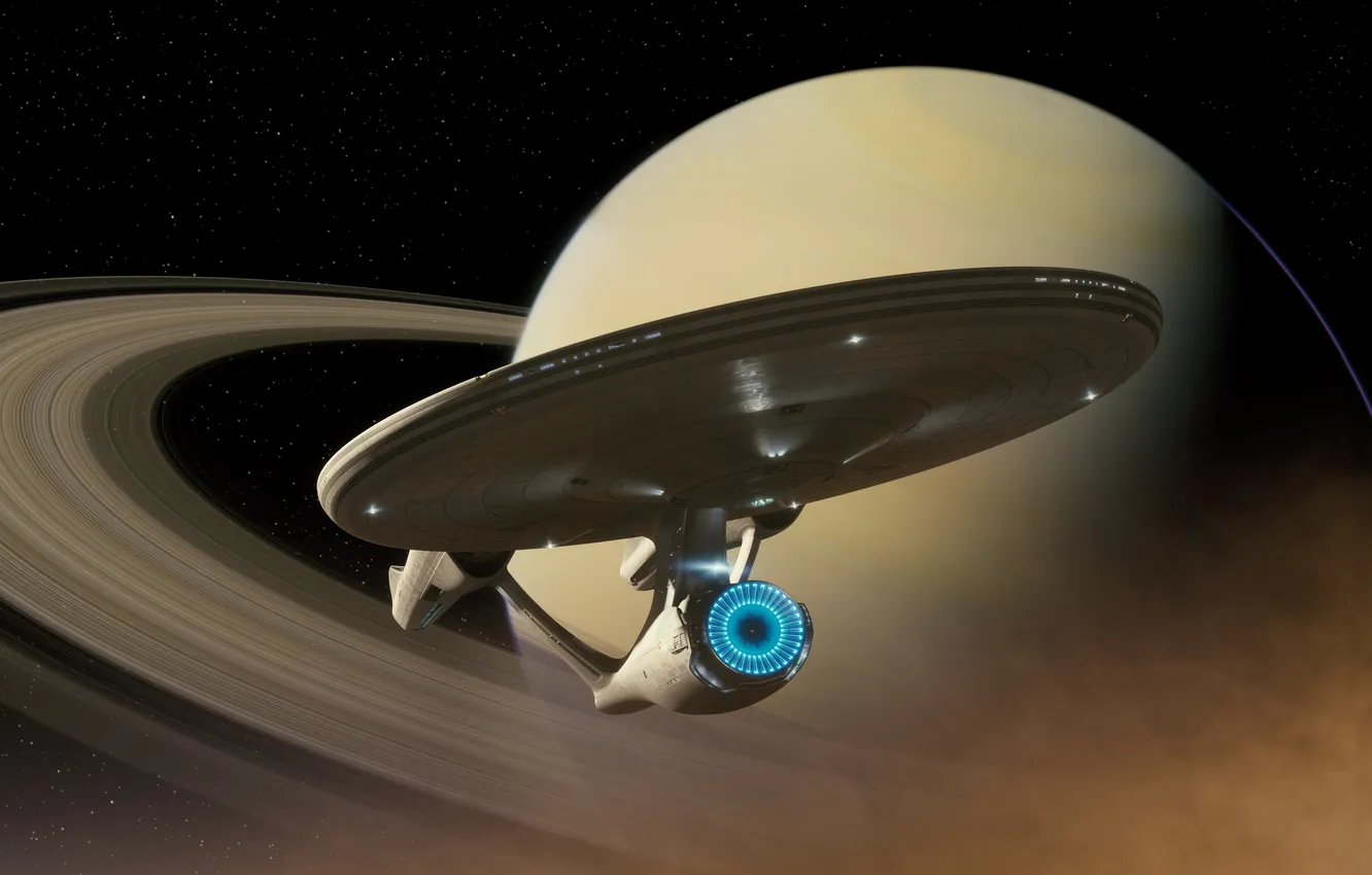 Фото обои Сатурн, Enterprise, Star Trek, звездолет