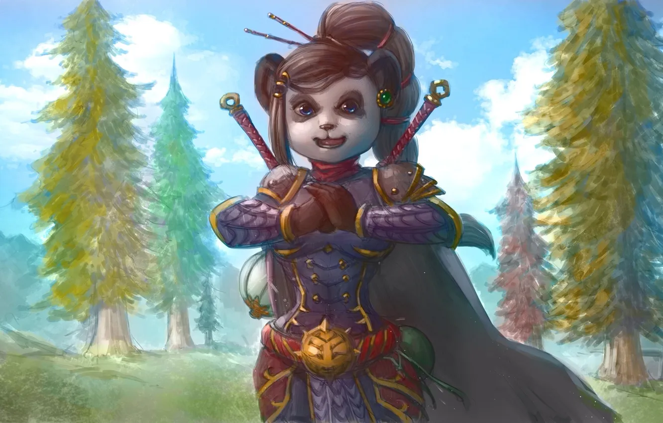 Фото обои панда, монах, ушки, wow, world of warcraft, monk, пандарен, pandaren