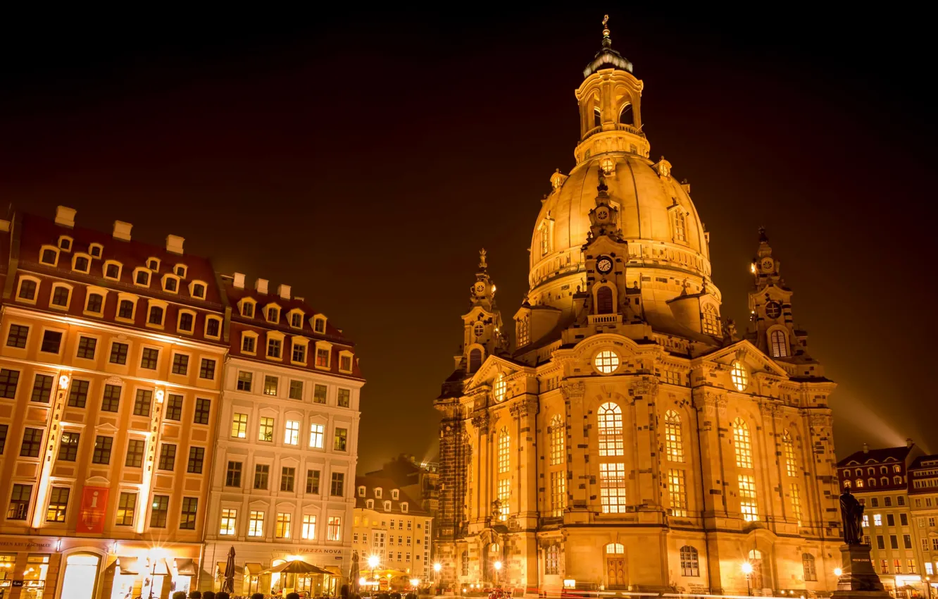 Фото обои огни, Германия, Дрезден, церковь, Фрауэнкирхе