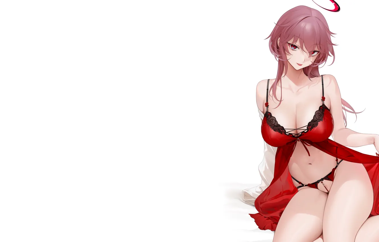 Фото обои girl, hot, sexy, panties, boobs, anime, red eyes, pretty