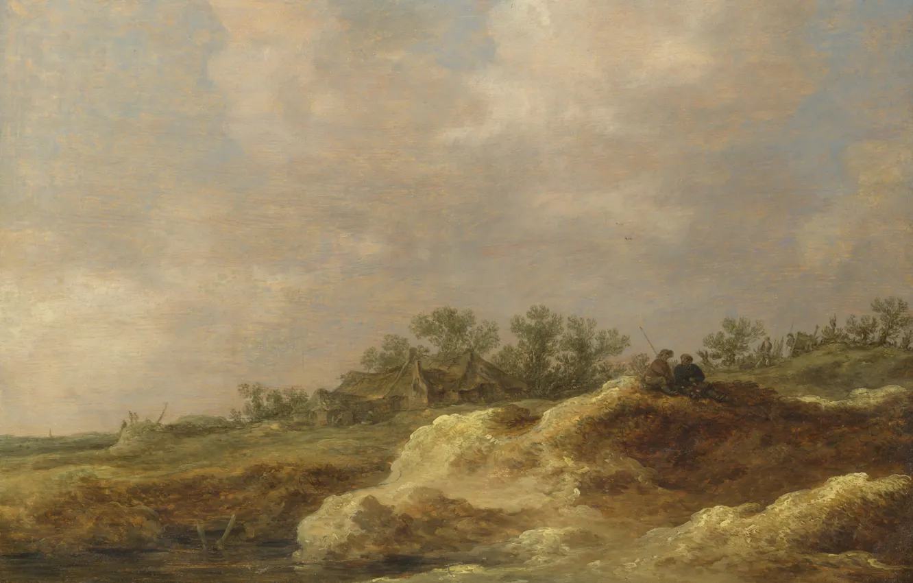 Фото обои пейзаж, картина, Jan van Goyen, Ян ван Гойен, Коттедж на пустре