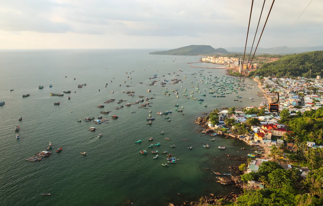 Фото обои coast, Vietnam, boats, Siam Bay, Phu Quoc, Евгений Макаров, cable road