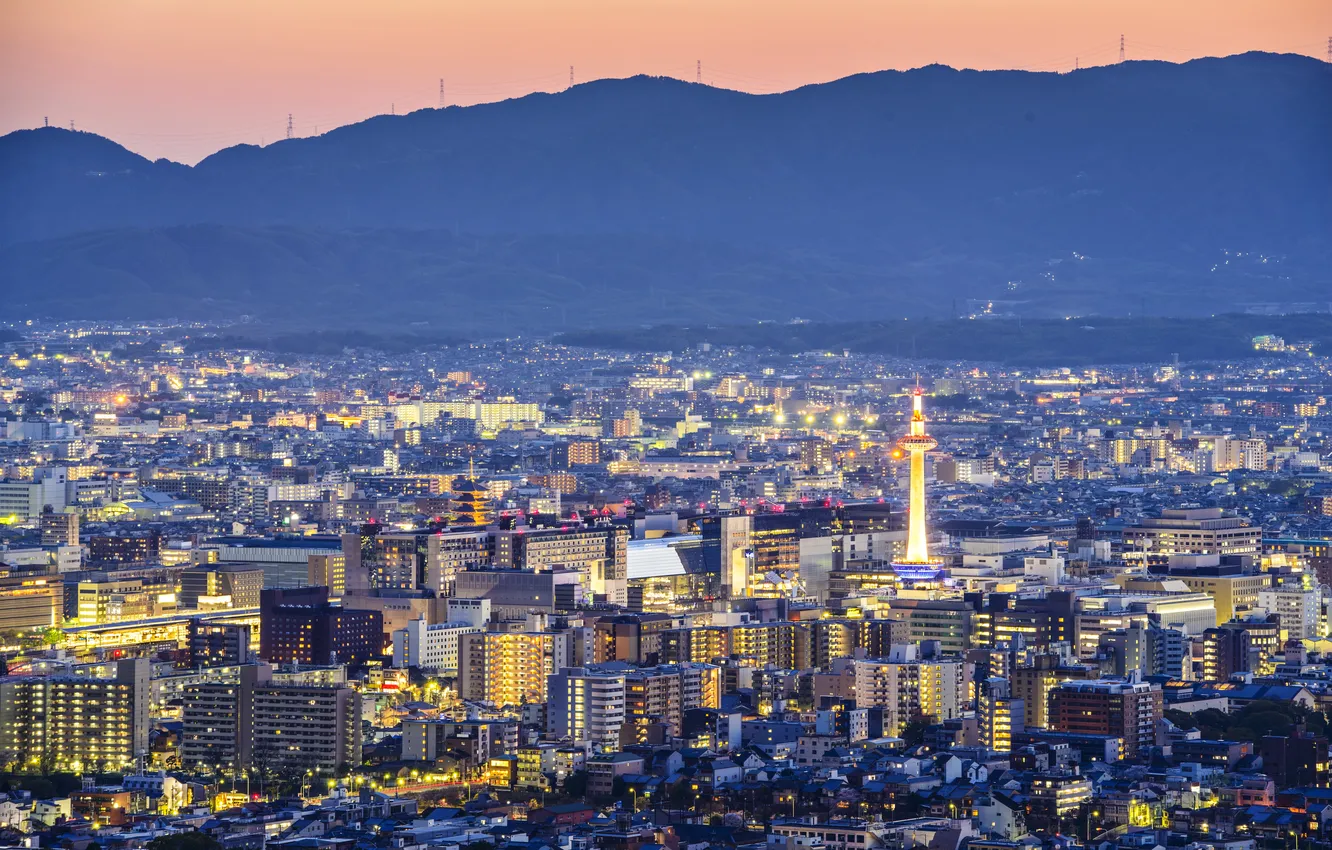 Фото обои ночь, город, фото, дома, Япония, Kyoto, мегаполис