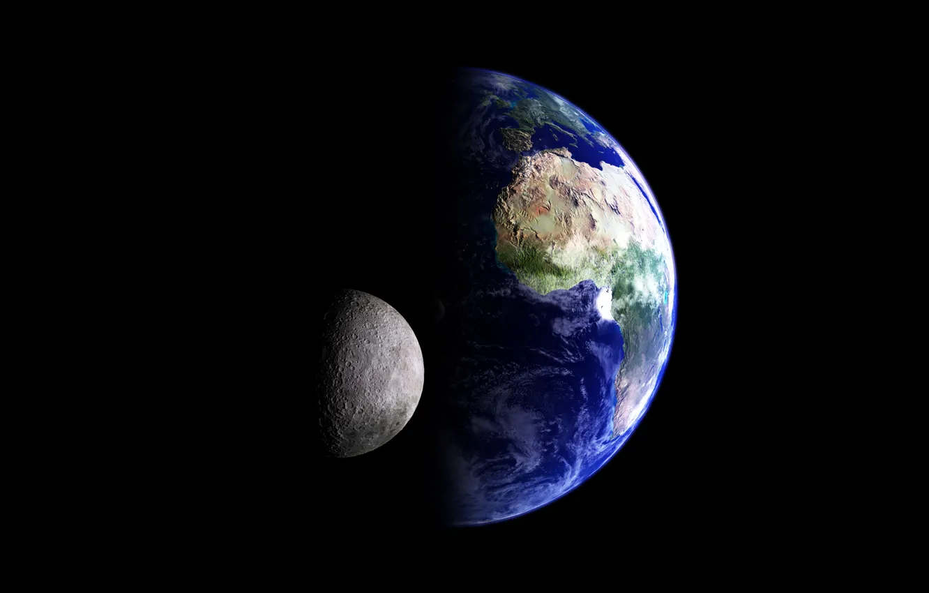 Фото обои космос, земля, луна, планета, спутник