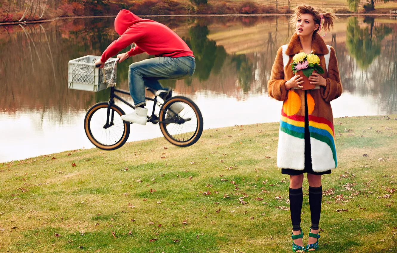 Фото обои велосипедист, фотосессия, Lindsey Wixson, CR Fashion Book