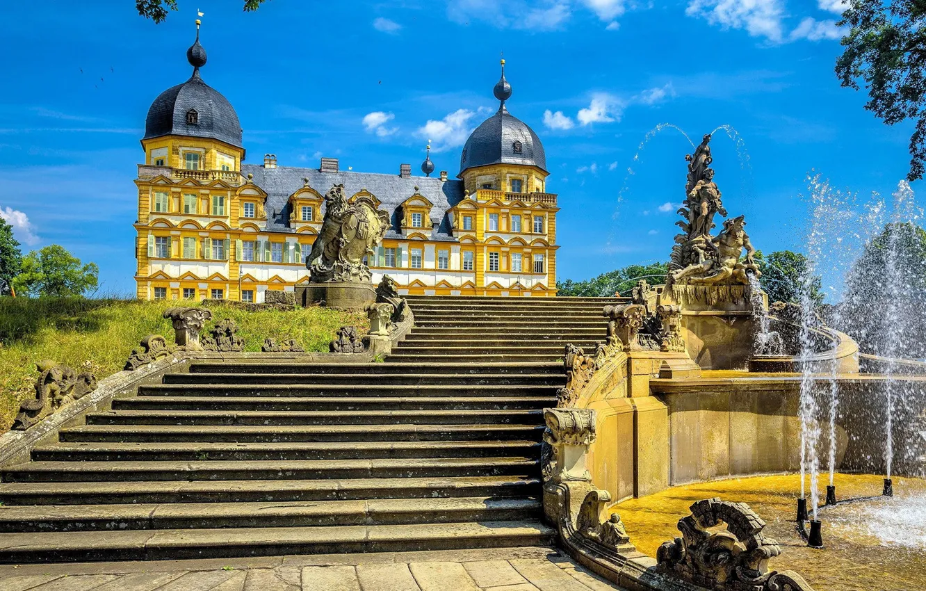 Фото обои площадь, фонтан, Seehof Palace Germany