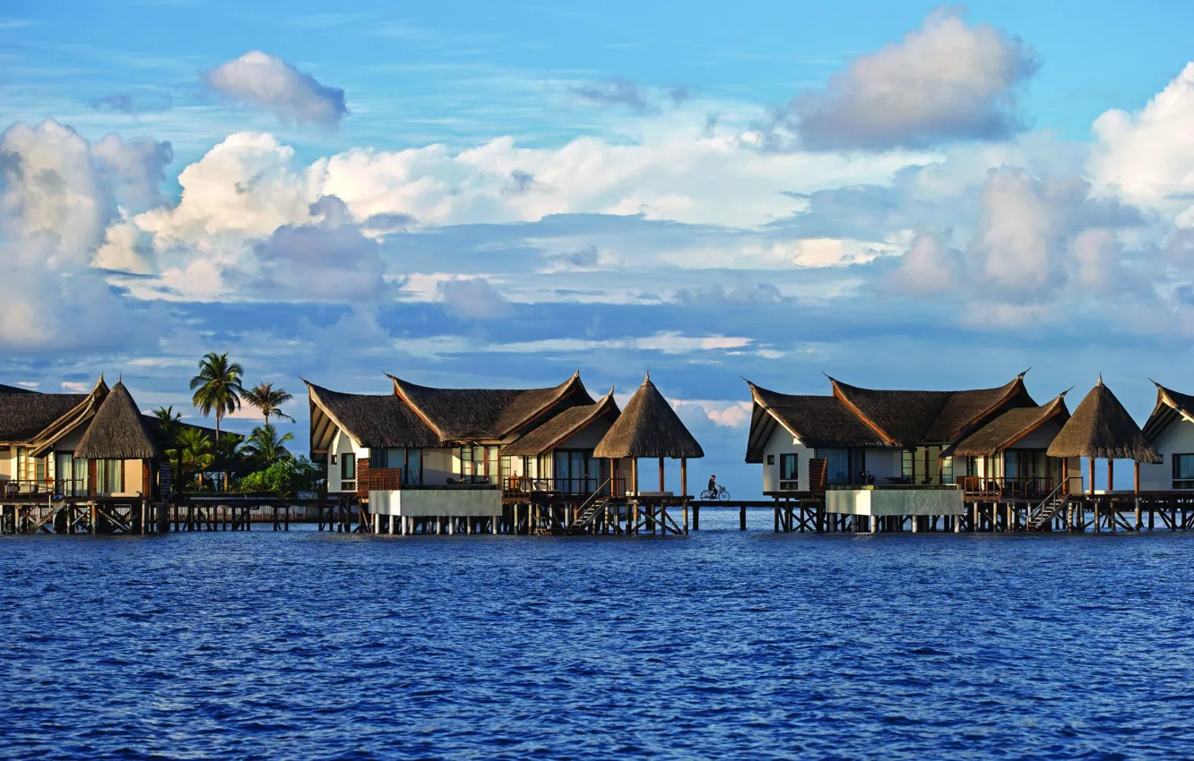 Фото обои тропики, океан, Мальдивы, курорт, бунгала, Water Villas, Jumeirah Vittaveli
