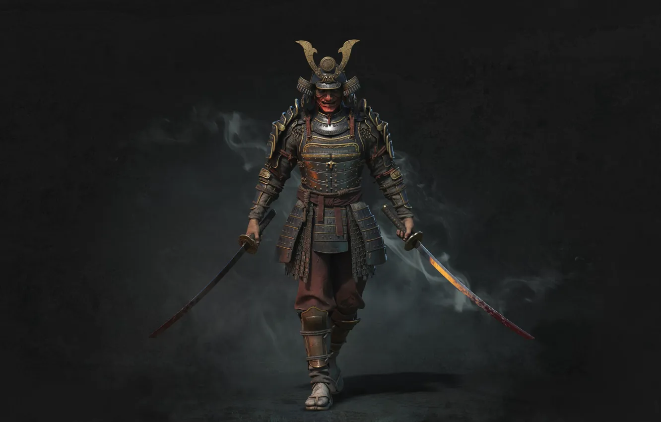 Фото обои катана, самурай, мечи, доспех