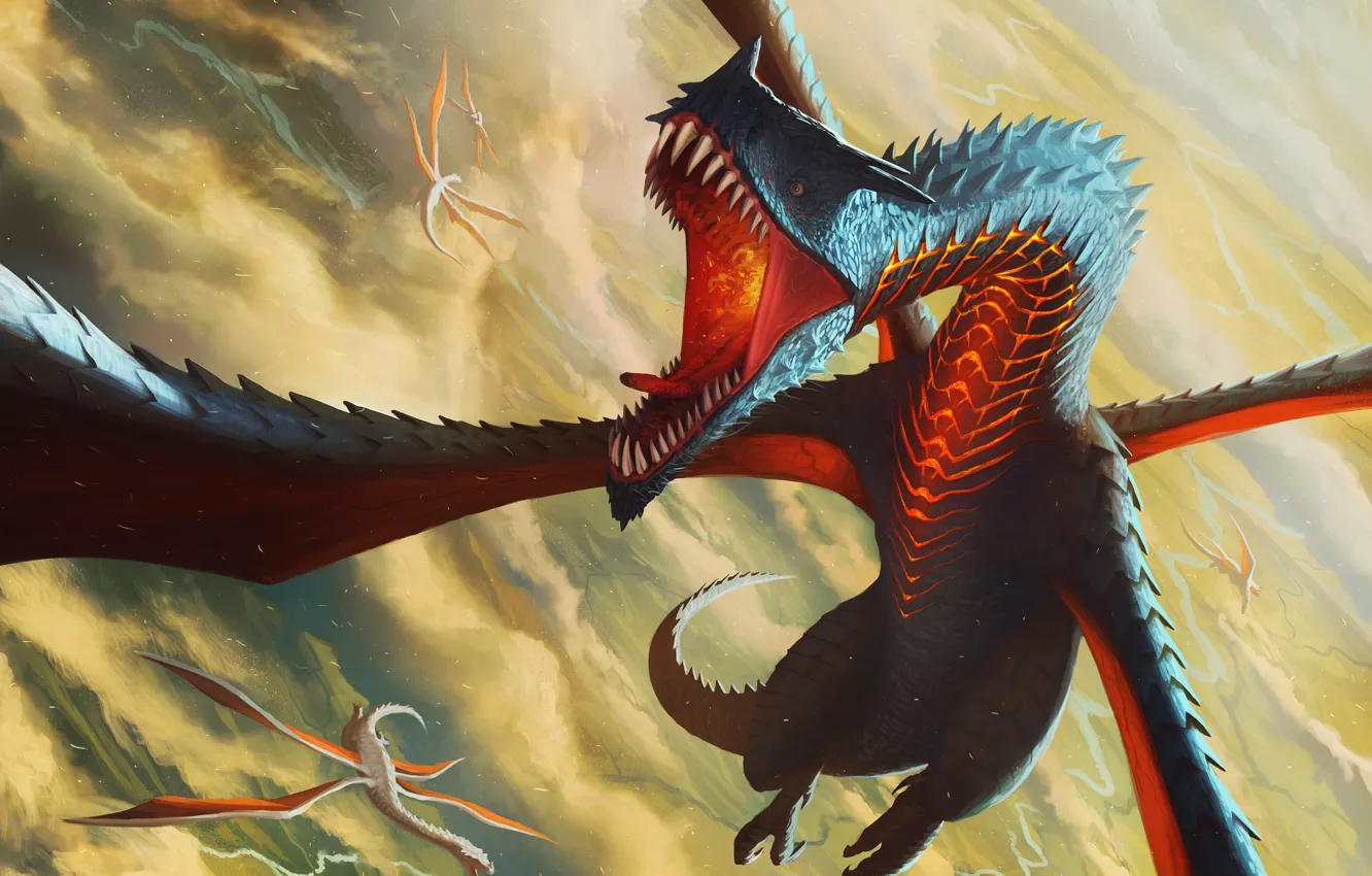 Фото обои Существо, Дракон, Крылья, Пасть, Fantasy, Dragon, Art, Style