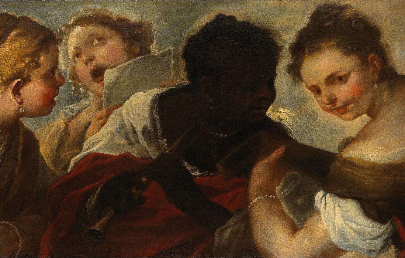 Фото обои масло, картина, холст, Лука Джордано, 1660, Luca Giordano, Четыре музицирующие женщины