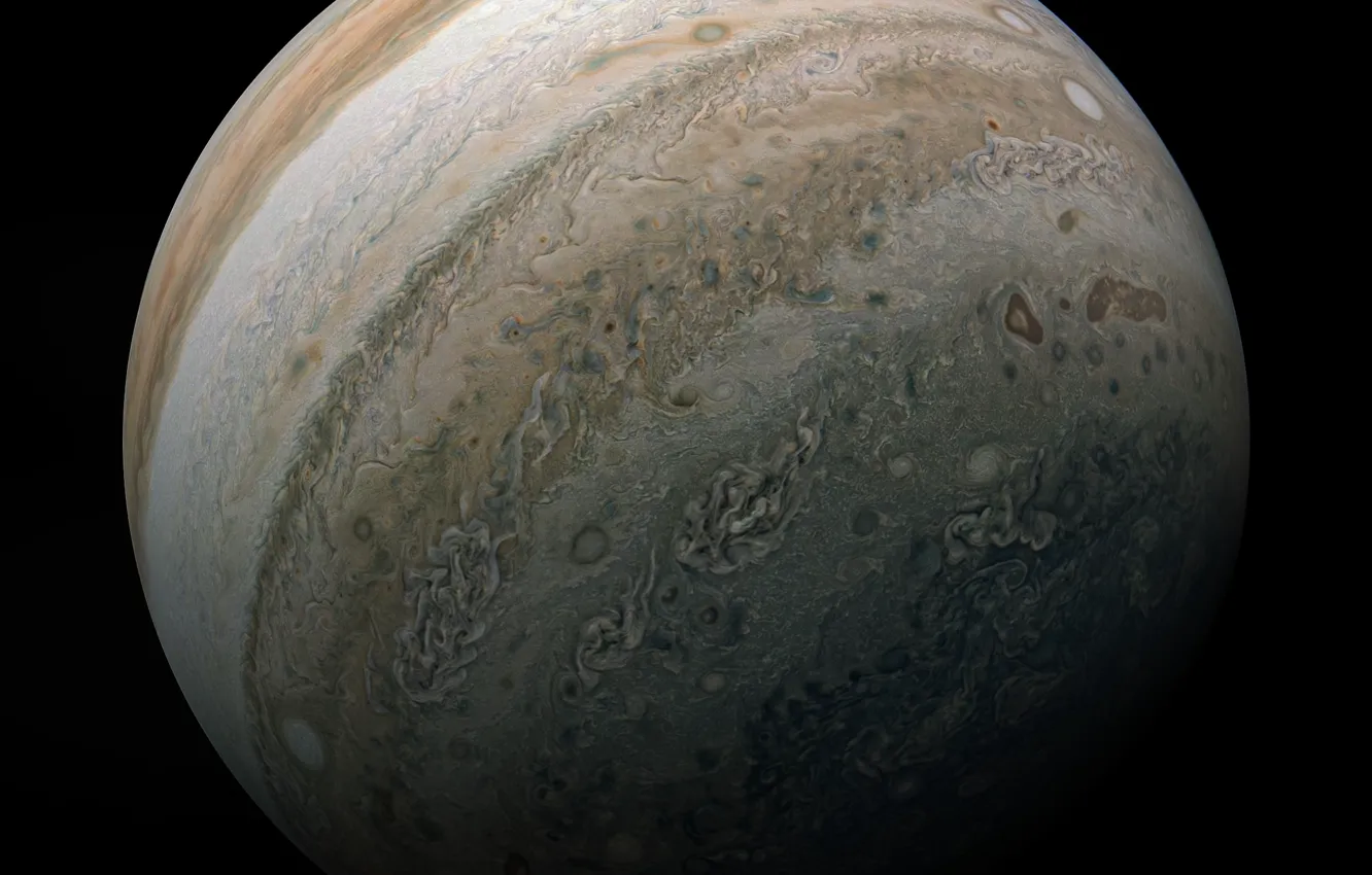 Фото обои космос, Юпитер, Солнечная система, поверхность планеты, Юнона, Jupiter, Juno, Kevin M. Gill