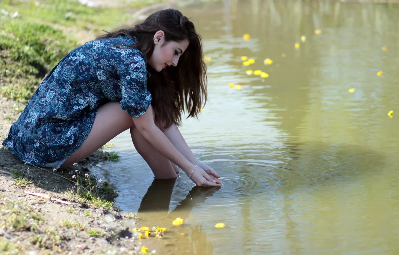 Фото обои лето, девушка, река
