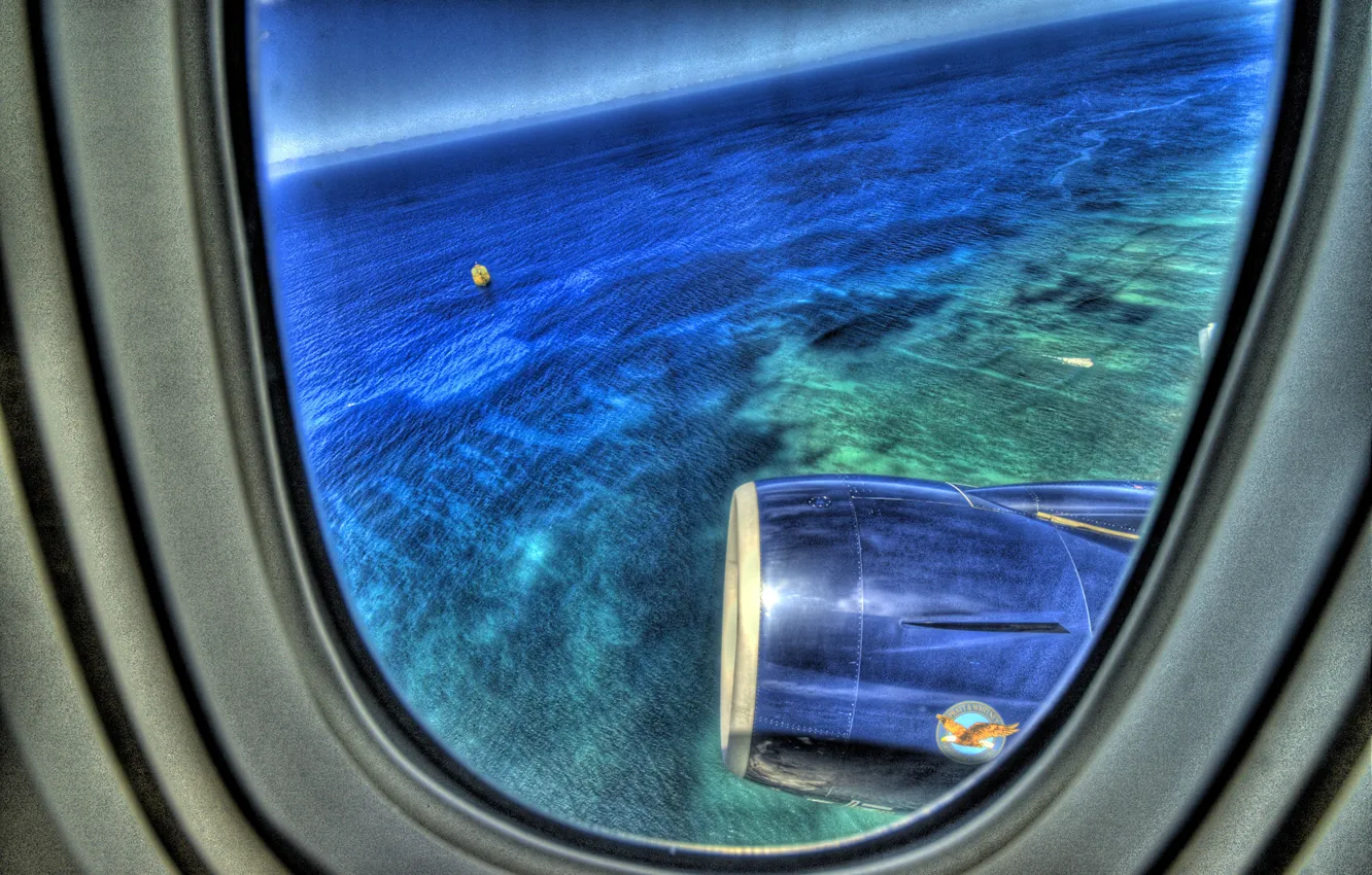 Фото обои море, самолет, Иллюминатор