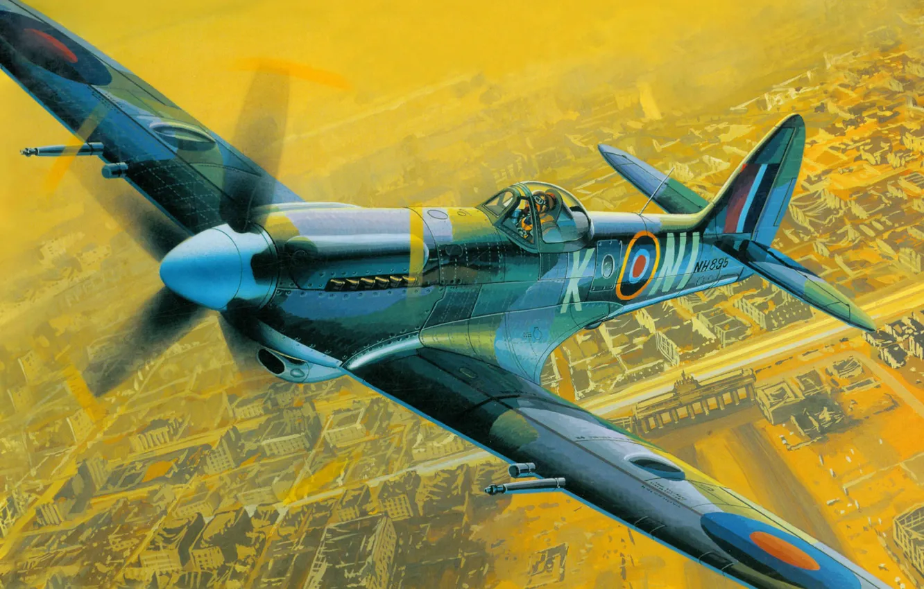 Фото обои истребитель, Spitfire, Supermarine, Mk XIV