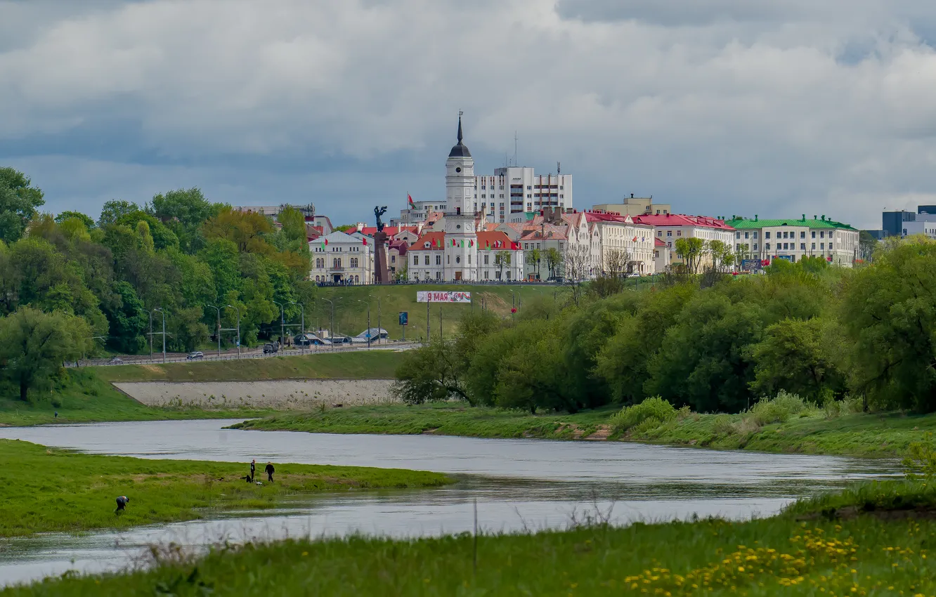 Фото обои пейзаж, природа, город, река, весна