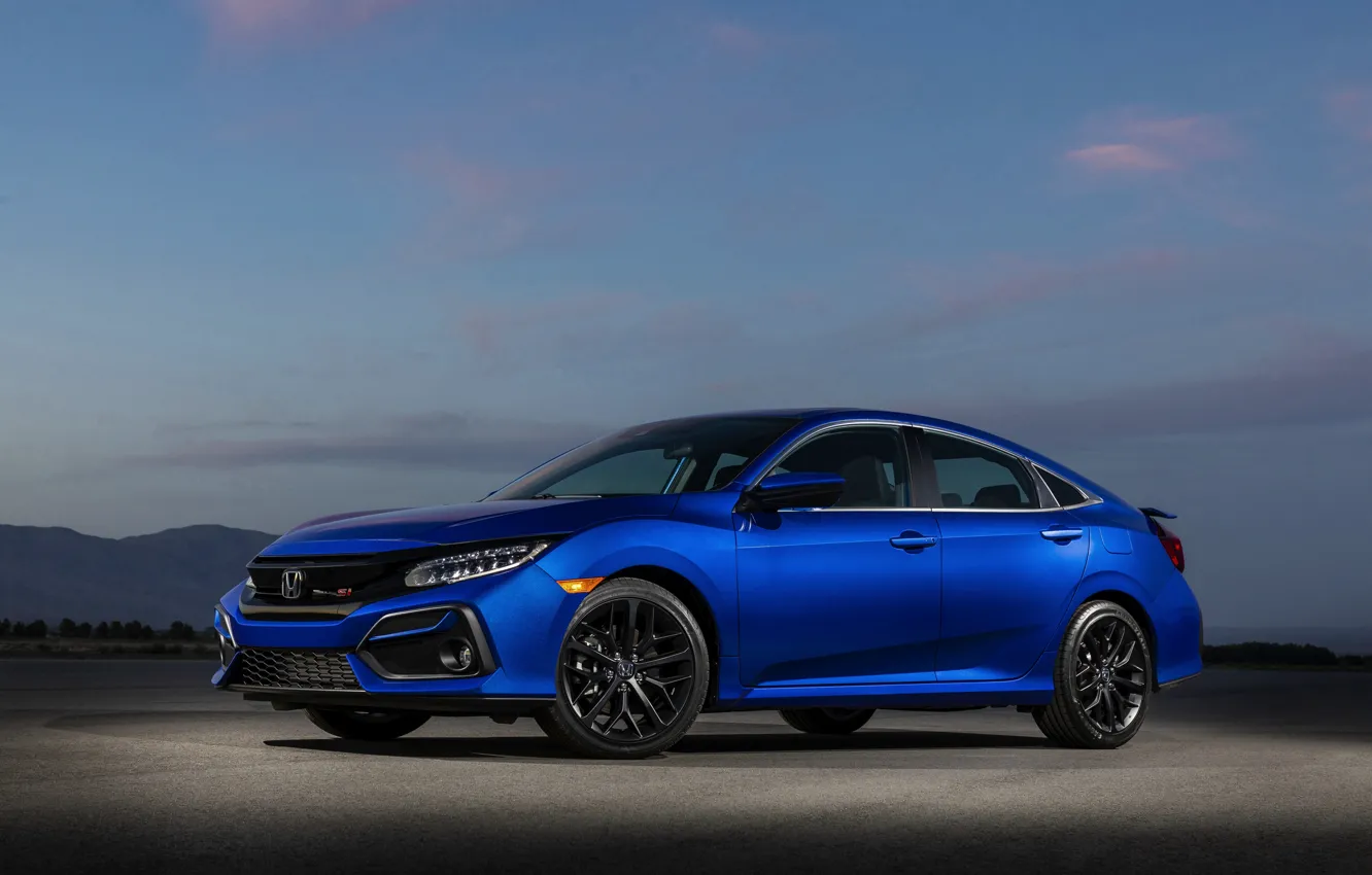 Фото обои синий, Honda, седан, Civic, четырёхдверный, 2020, 2019, Si Sedan