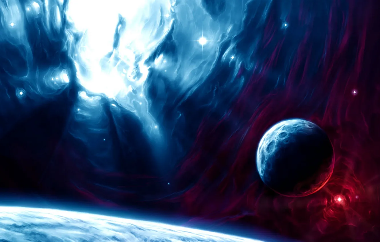 Фото обои red, blue, planets, sci fi
