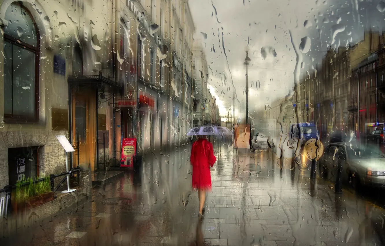 Фото обои девушка, капли, макро, дождь, зонт, Питер, Санкт-Петербург