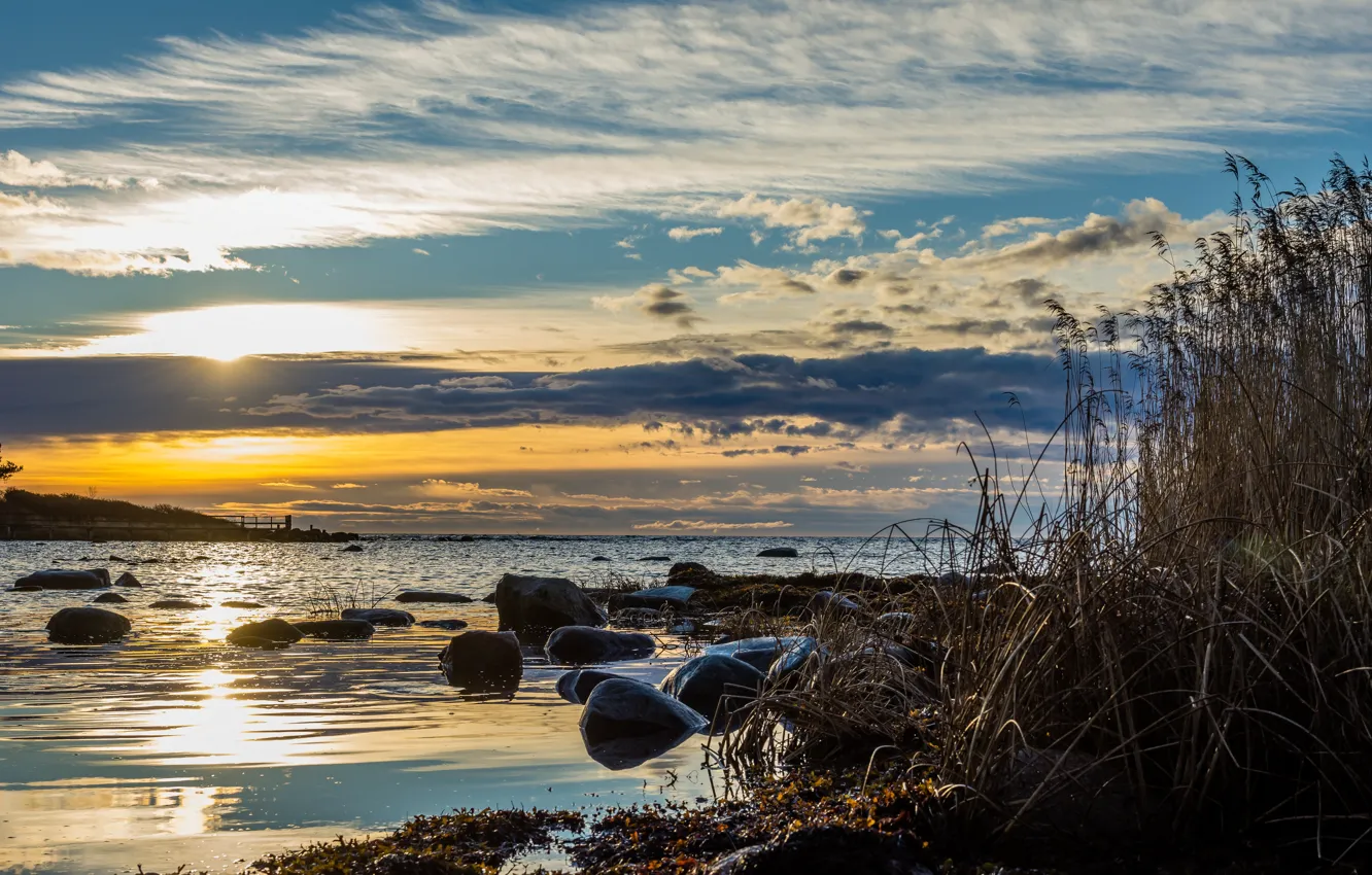 Фото обои закат, озеро, Aland Islands, Torp, Eckero