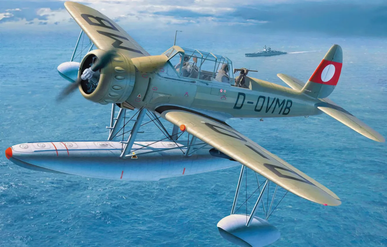 Фото обои war, art, airplane, painting, aviation, ww2, Arado Ar 196 B