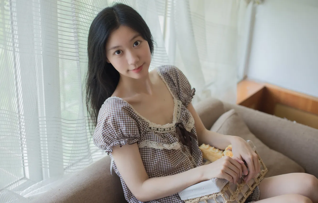 Фото обои Beautiful, Asian, Model, Woman, Sofa, Cute, Pretty, Window