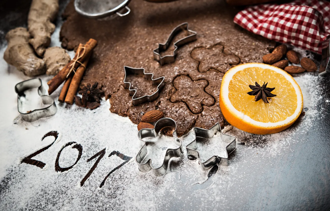 Фото обои Новый Год, Апельсин, Еда, Печенье, Корица, 2017