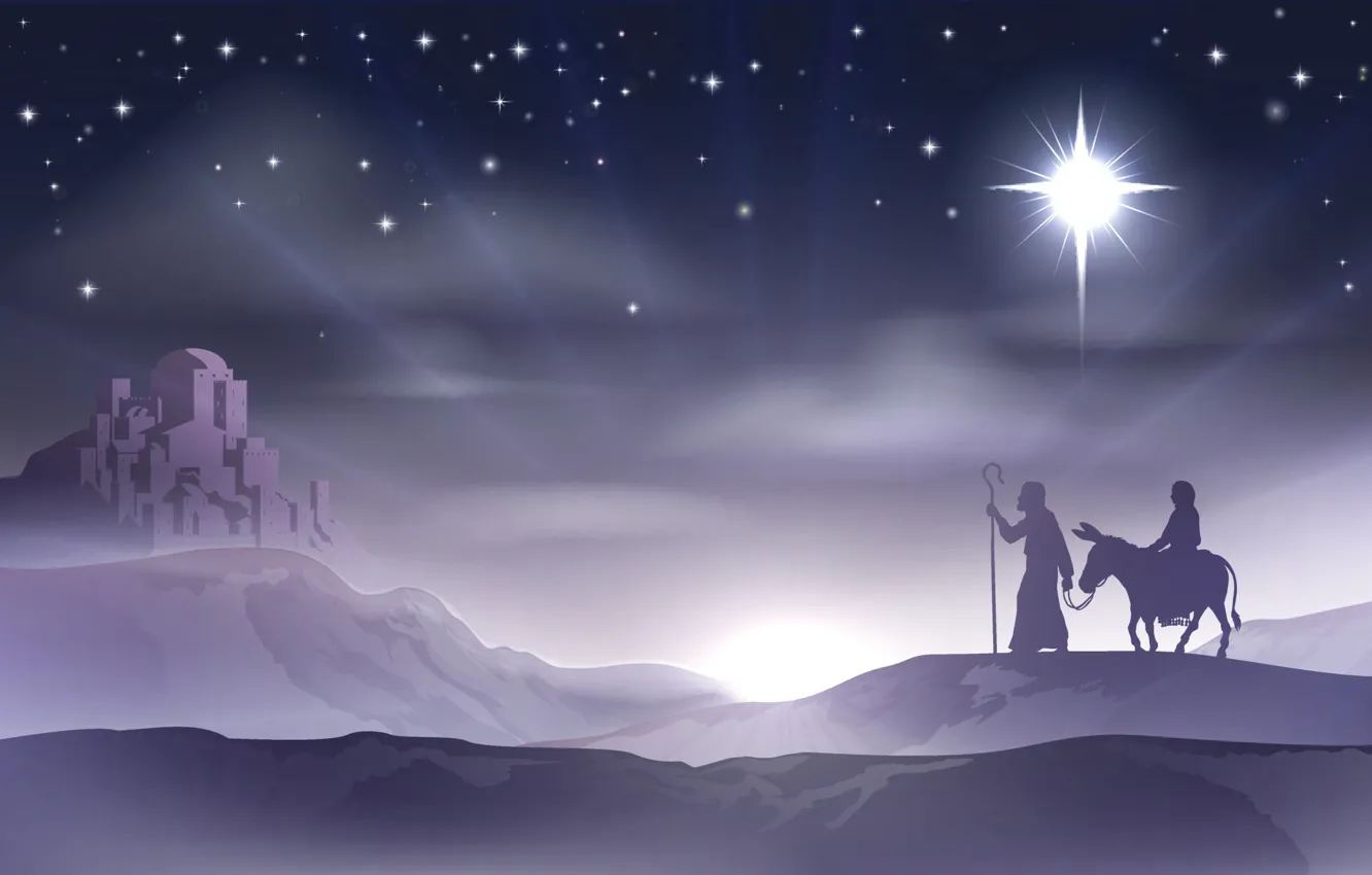 Фото обои вектор, Рождество, Новый год, Вифлеем, Мария и Иосиф