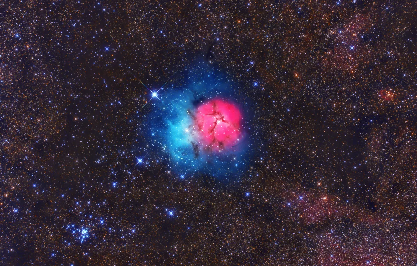 Фото обои космос, туманность, M20, Nebulosa Trífida